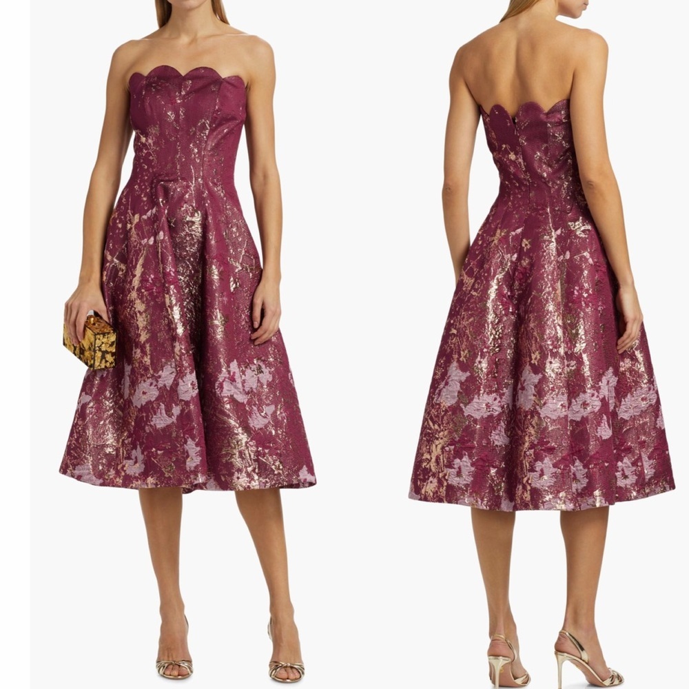 Rene Ruiz Collection Scalloped Brocade Strapless 
Fit and Flare Cocktail Dress
